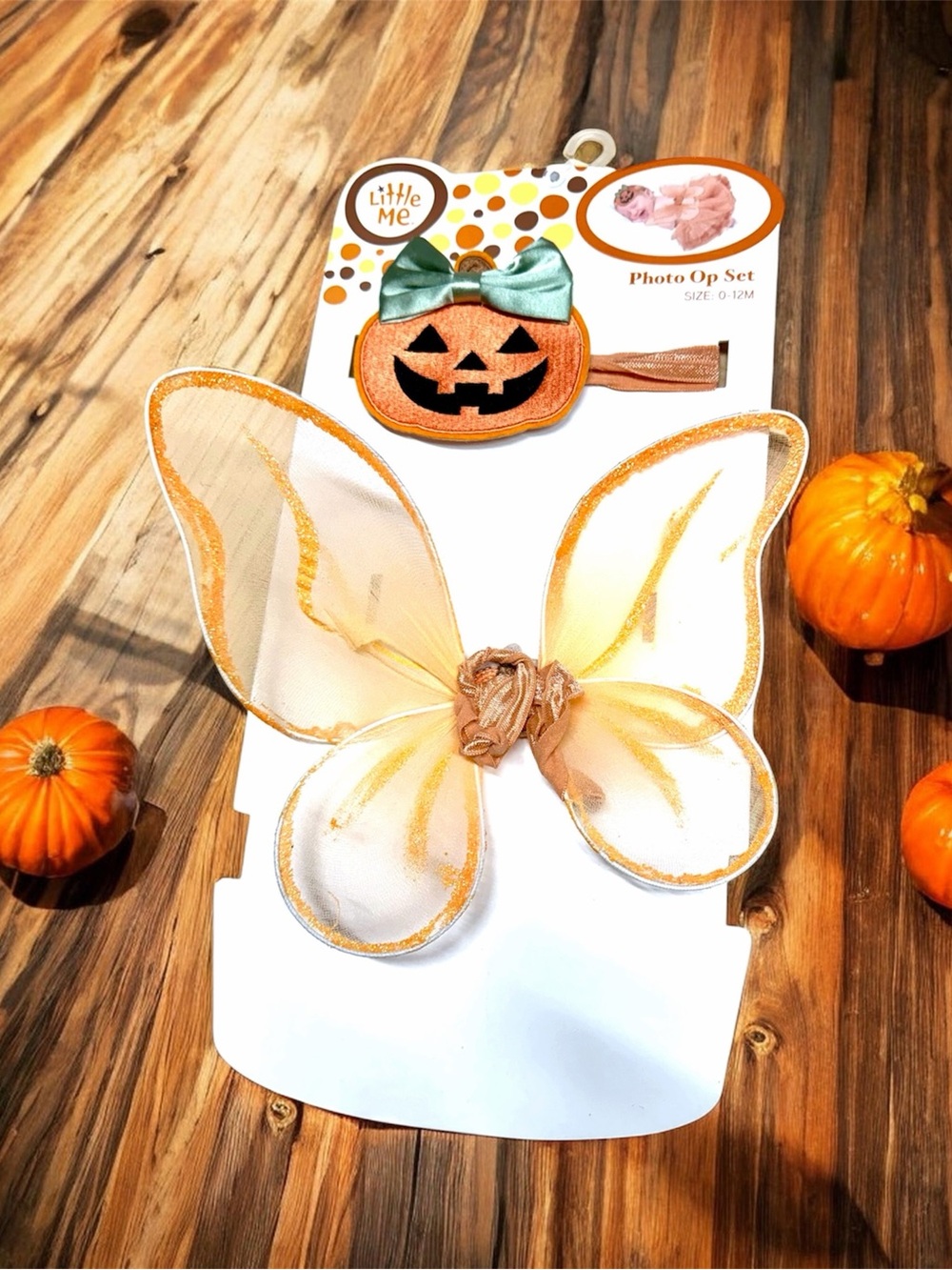 Little Me Gold and Orange Pumpkin Fairy Wing & Headband Set